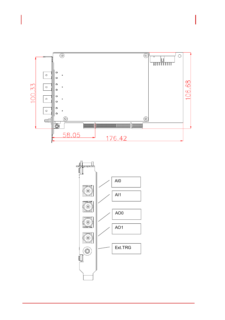 3 device layout and io connectors, Device layout and io connectors | ADLINK PCI-9527 User Manual | Page 28 / 56