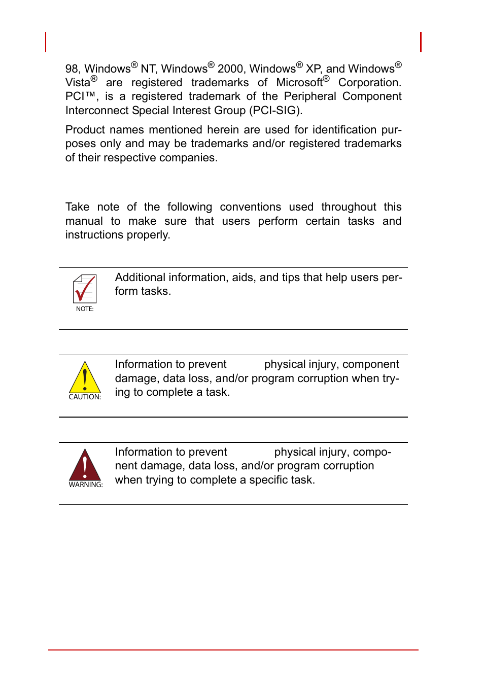 Conventions | ADLINK PCI-9527 User Manual | Page 4 / 56