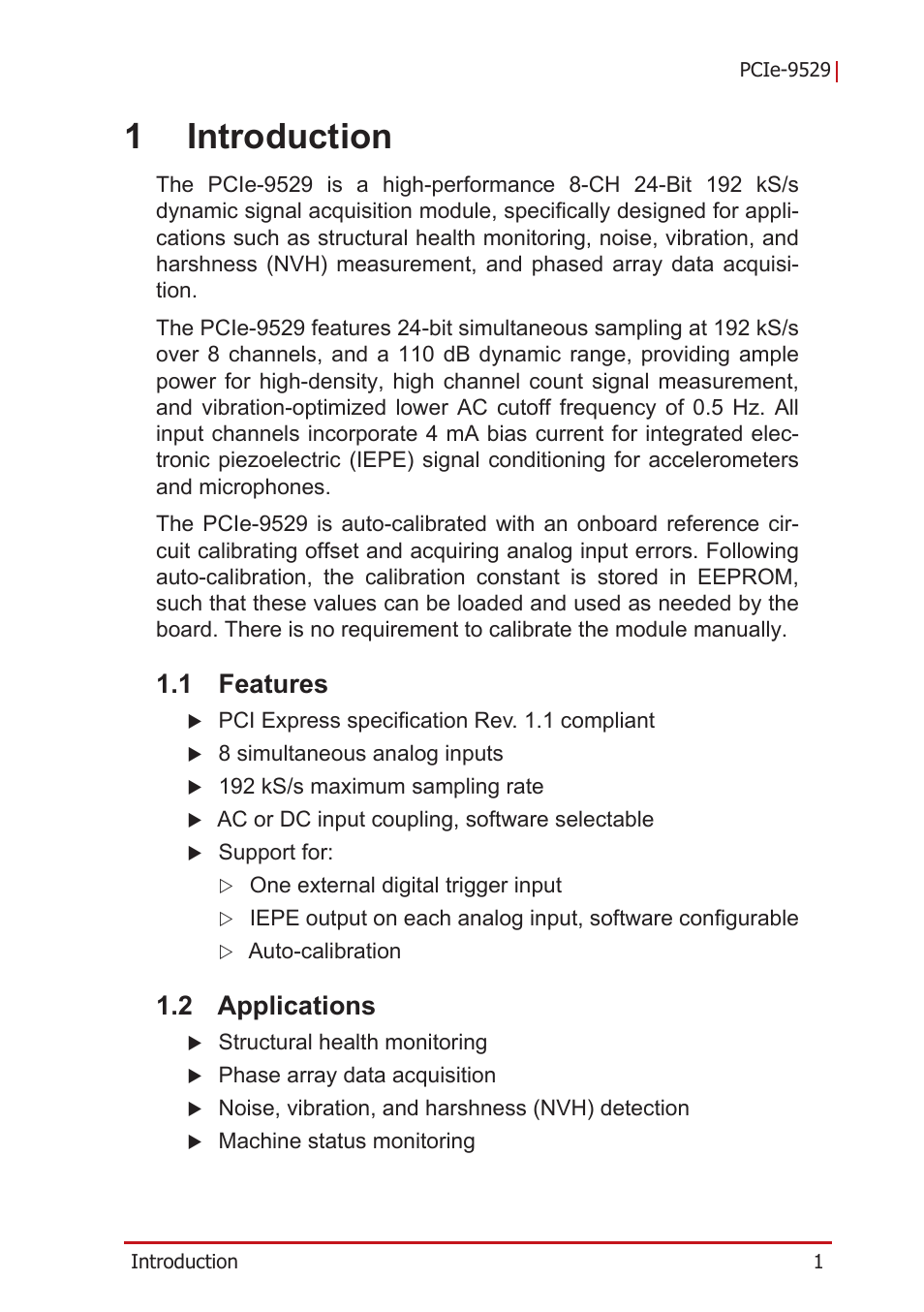 1 introduction, 1 features, 2 applications | Features, Applications, 1introduction | ADLINK PCIe-9529 User Manual | Page 11 / 46