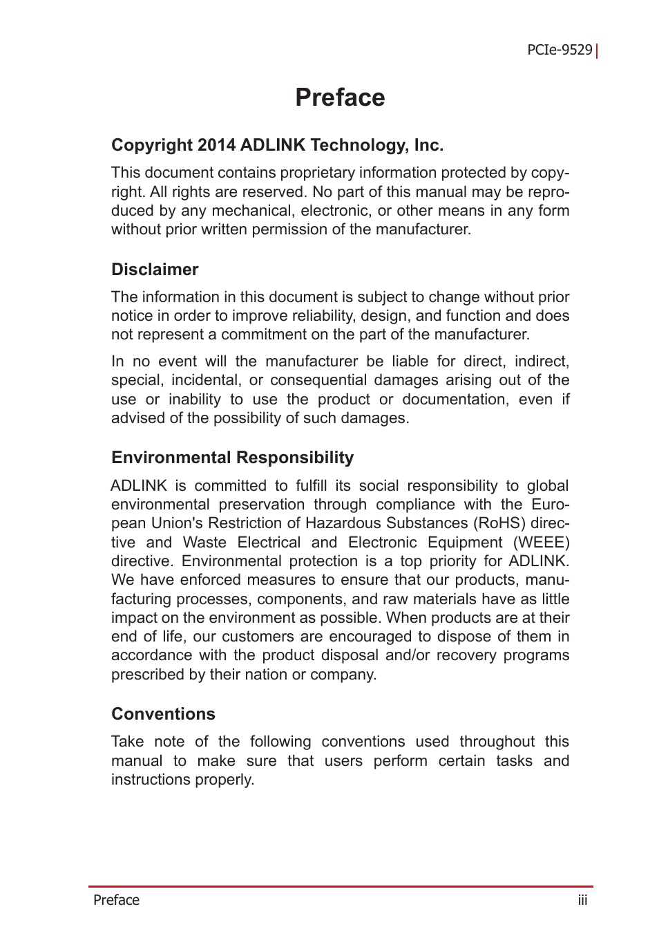 Preface | ADLINK PCIe-9529 User Manual | Page 3 / 46