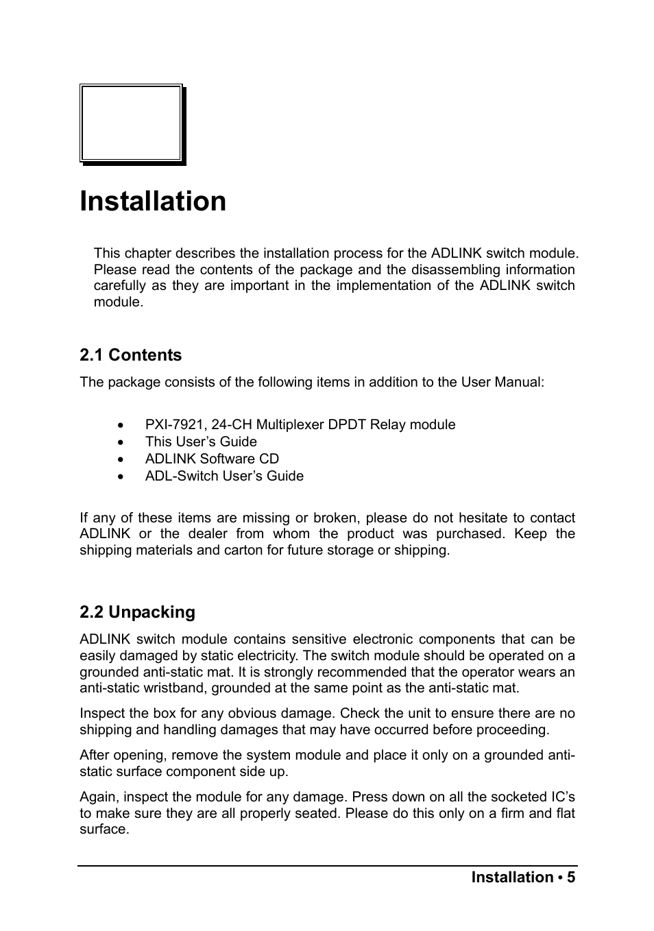 Installation | ADLINK PXI-7921 User Manual | Page 11 / 37