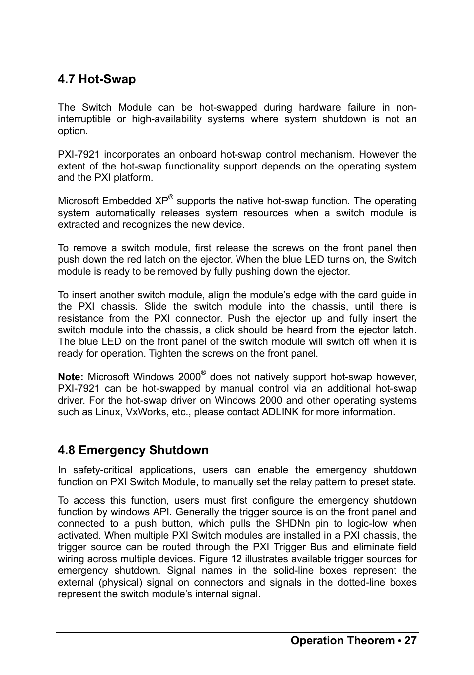 7 hot-swap, 8 emergency shutdown | ADLINK PXI-7921 User Manual | Page 33 / 37