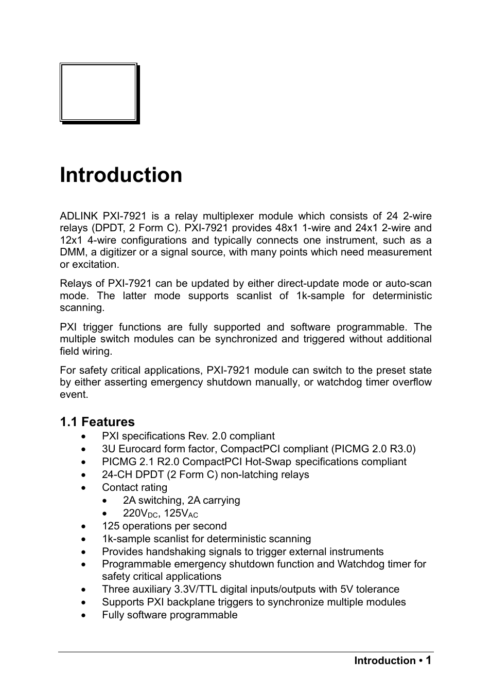 Introduction | ADLINK PXI-7921 User Manual | Page 7 / 37