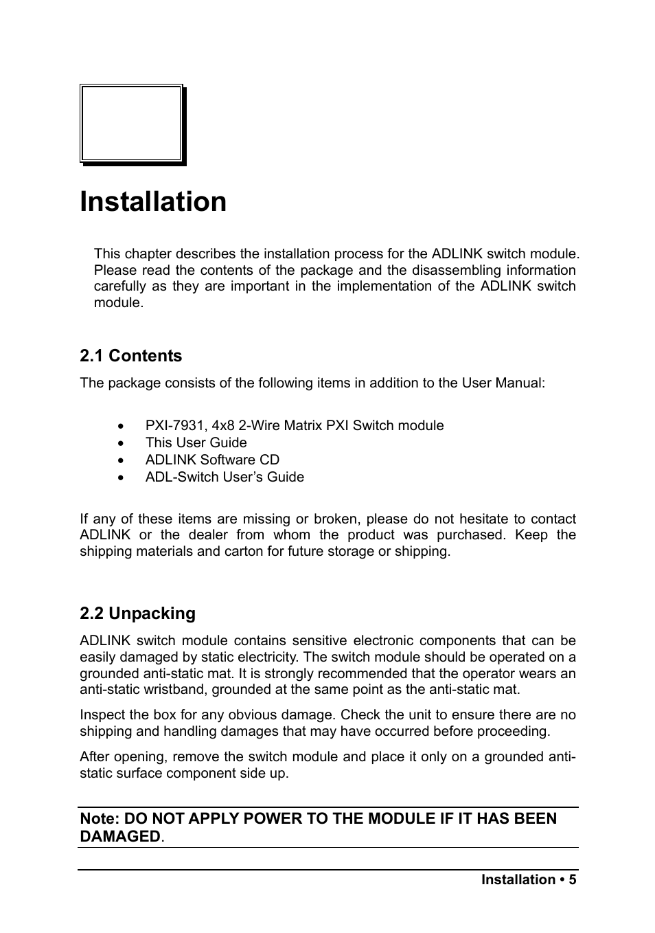 Installation | ADLINK PXI-7931 User Manual | Page 11 / 39