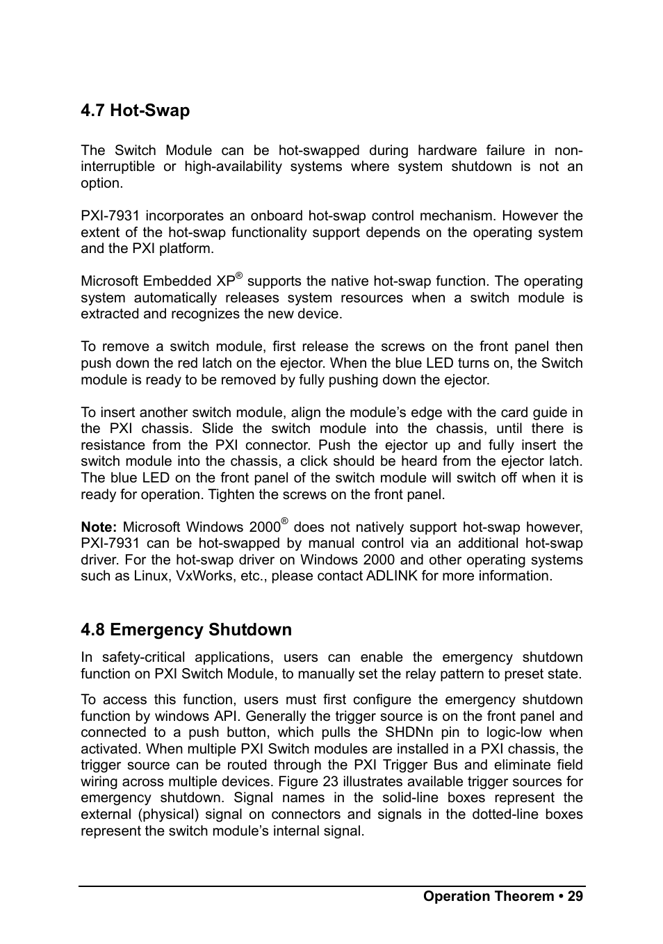 7 hot-swap, 8 emergency shutdown | ADLINK PXI-7931 User Manual | Page 35 / 39