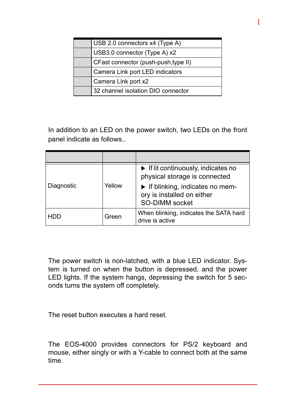 1 led indicators, 2 power switch, 3 reset button | 4 ps/2 connector, Led indicators, Power switch, Reset button, Ps/2 connector | ADLINK EOS-4000 User Manual | Page 19 / 80