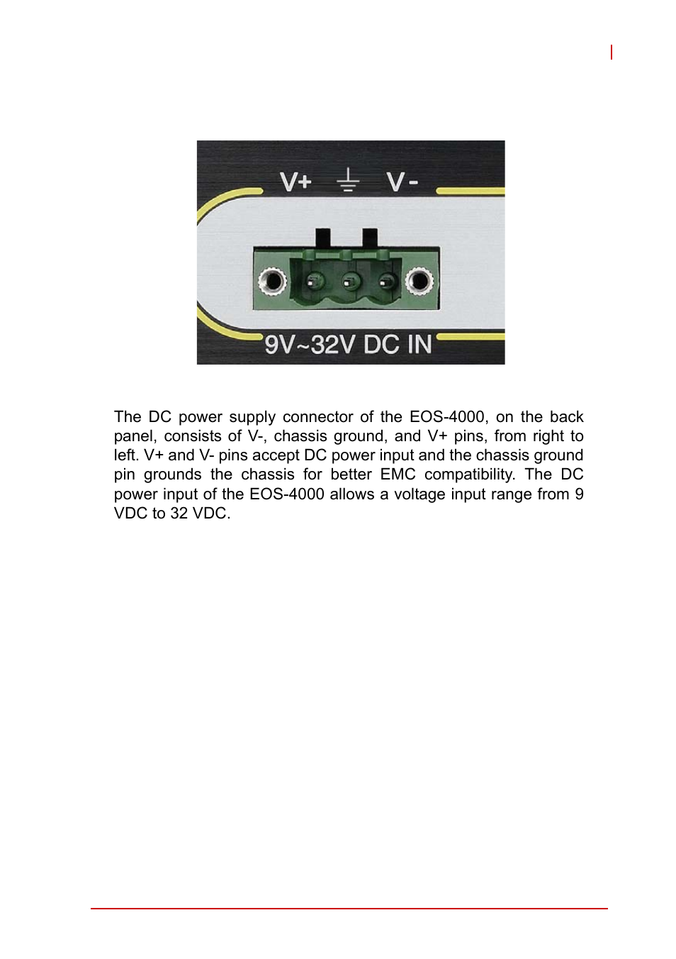 1 dc power supply connector, Dc power supply connector, Figure 1-12: dc power connector | ADLINK EOS-4000 User Manual | Page 27 / 80