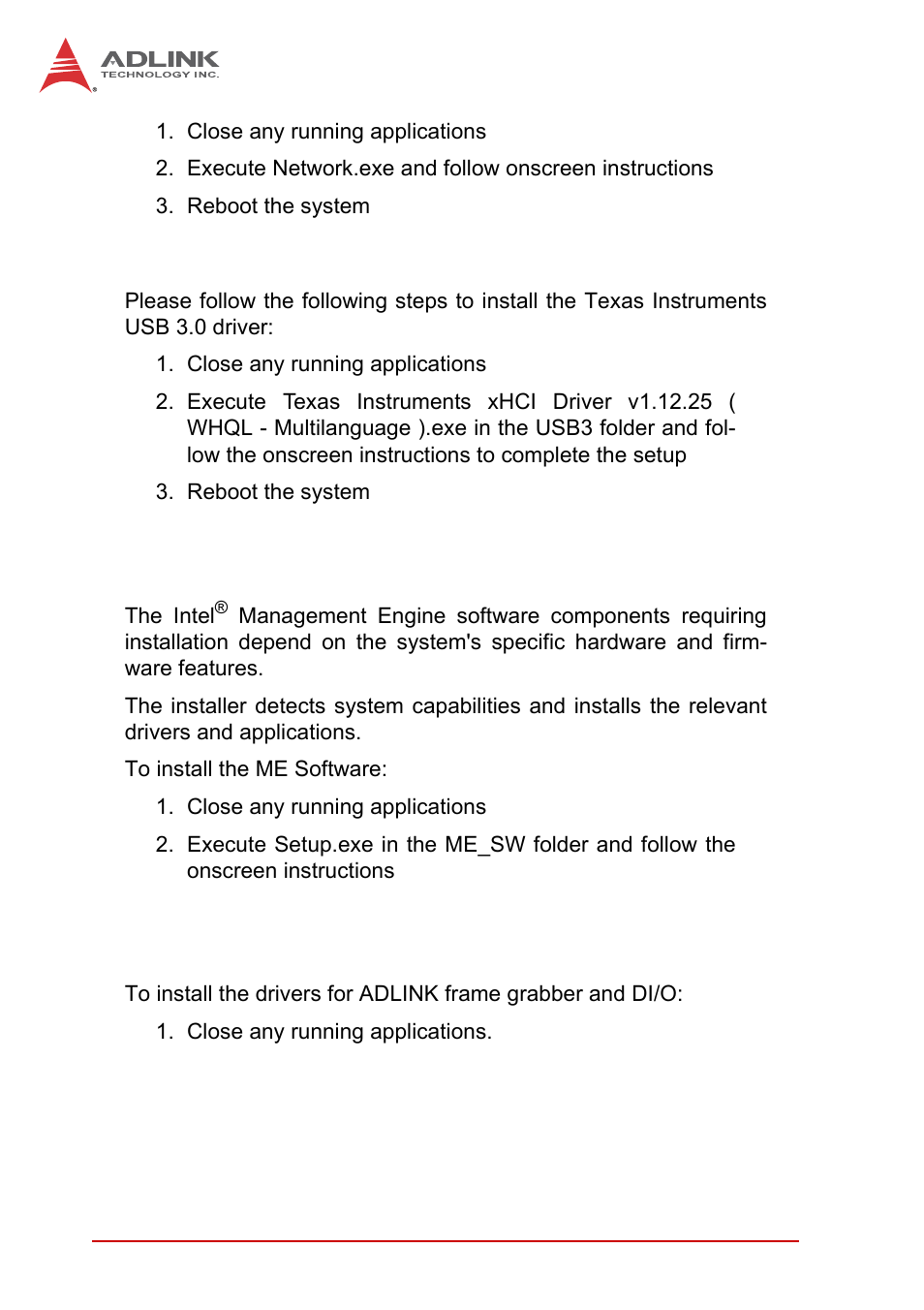 4 usb 3.0 driver installation, Usb 3.0 driver installation, Me (management engine components) | Frame grabber and digital input/output | ADLINK EOS-4000 User Manual | Page 52 / 80