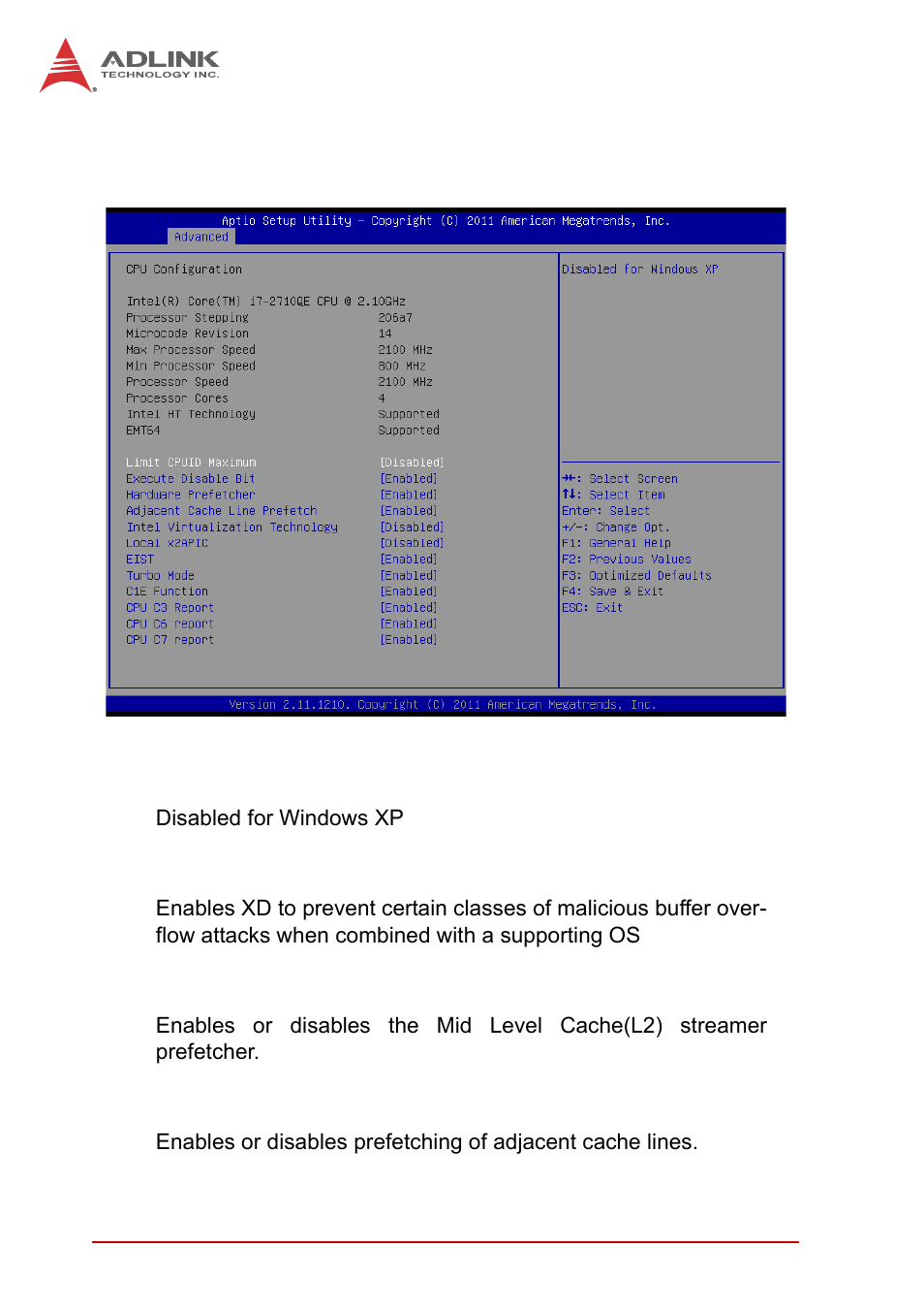 A.2.2 cpu configuration, A.2.2, Cpu configuration | ADLINK EOS-4000 User Manual | Page 58 / 80