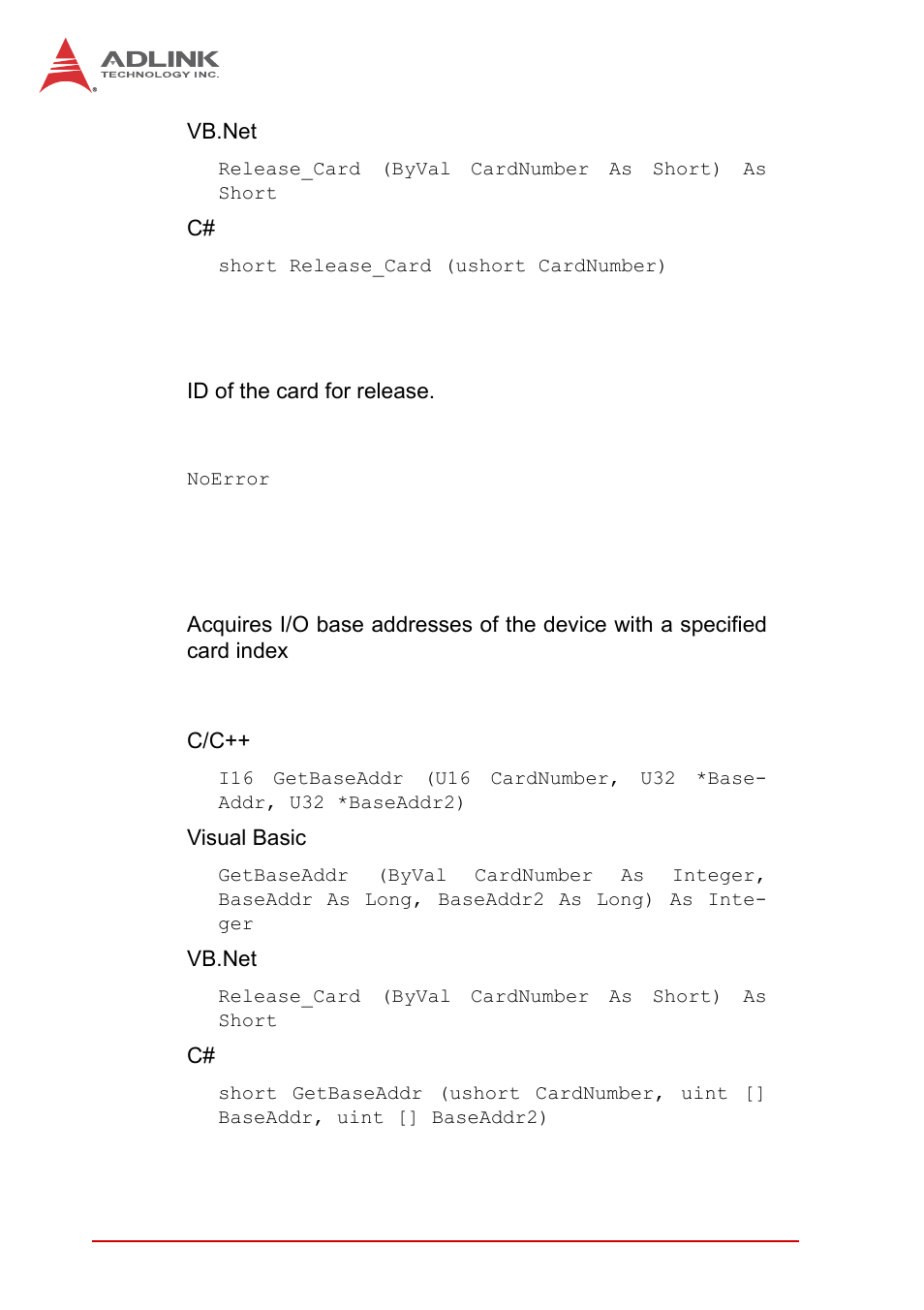 A.1.3 getbaseaddr, A.1.3, Getbaseaddr | ADLINK EOS-1200 User Manual | Page 56 / 108
