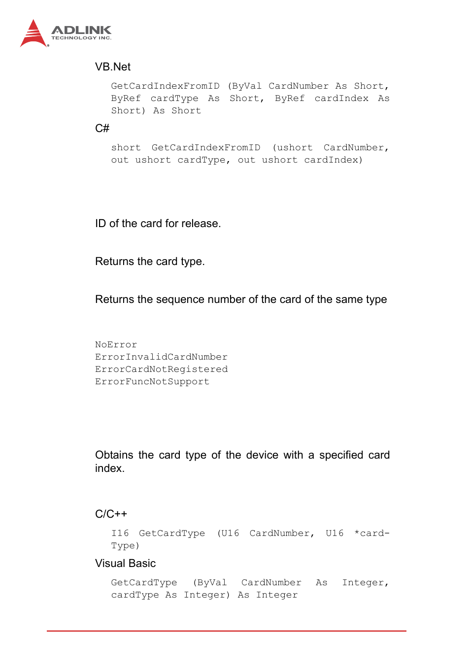 A.1.5 getcardtype, A.1.5, Getcardtype | ADLINK EOS-1200 User Manual | Page 58 / 108