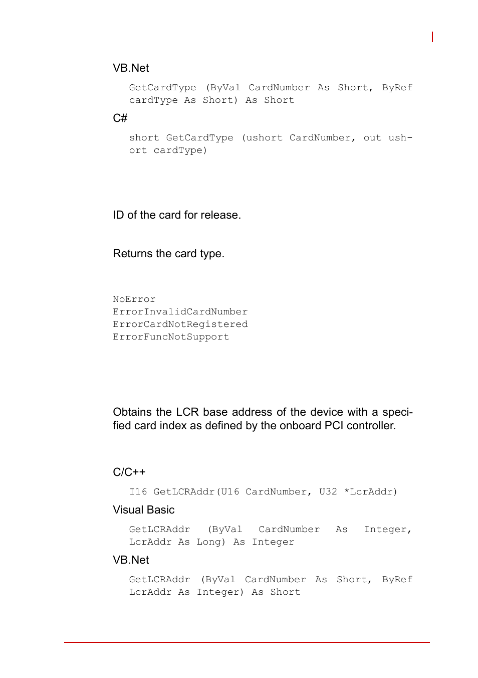 A.1.6 getlcraddr, A.1.6, Getlcraddr | ADLINK EOS-1200 User Manual | Page 59 / 108