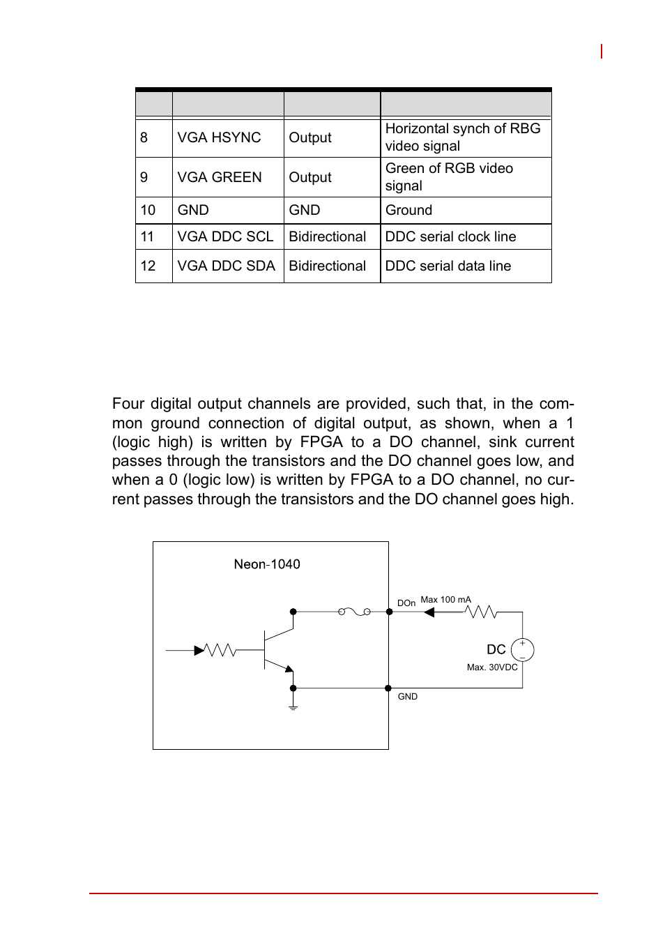 7 general purpose digital signals, 1 general purpose digital output (edo), General purpose digital signals | General purpose digital output (edo), Table 1-5: vga/usb pin assignment | ADLINK NEON-1020 User Manual | Page 23 / 40