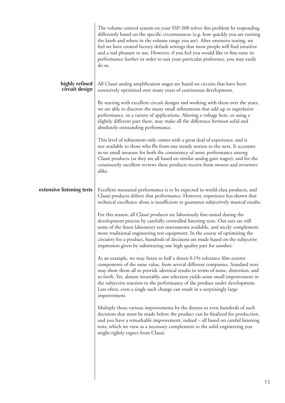 Classe Audio SSP-300 User Manual | Page 15 / 62