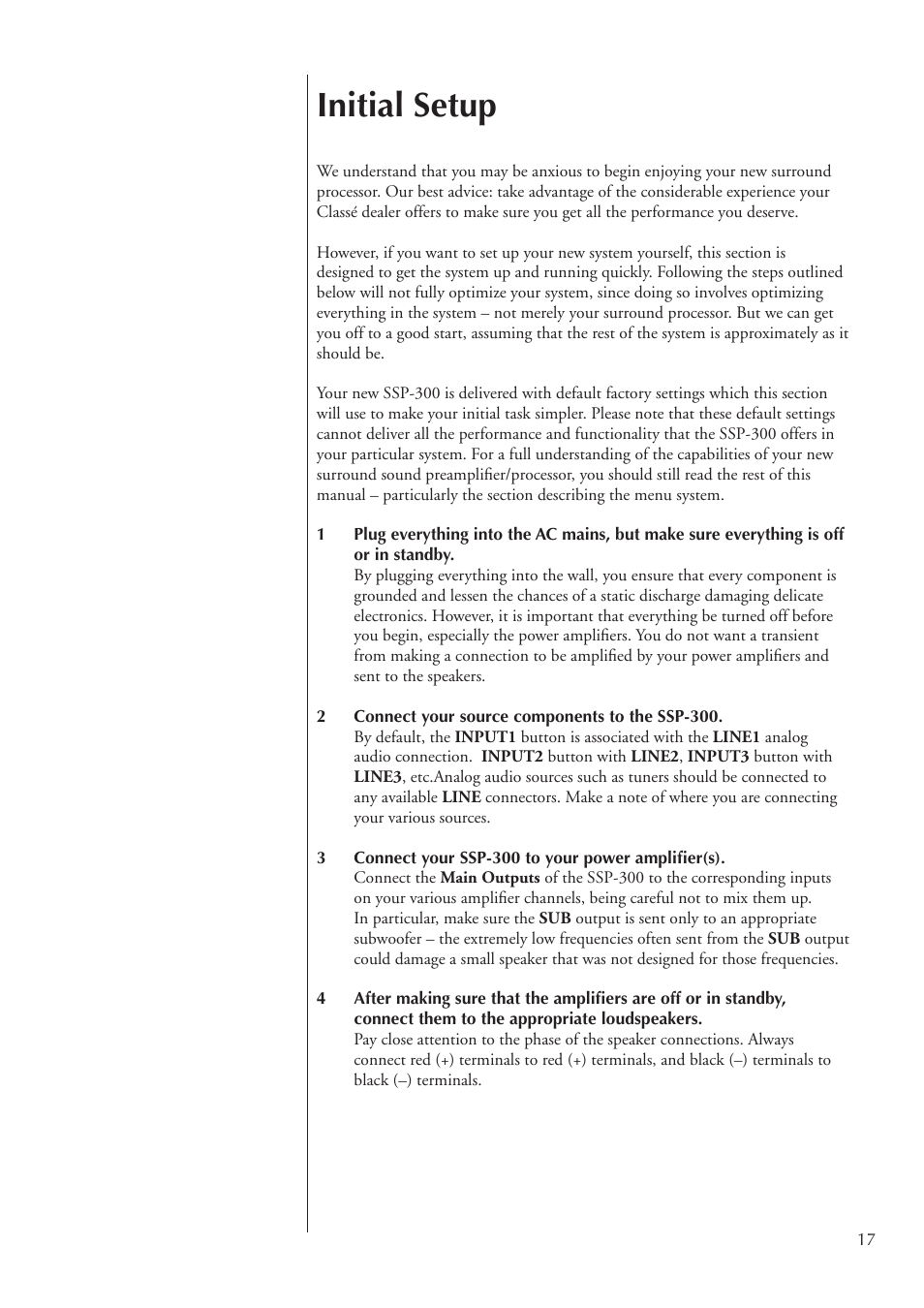 Initial setup | Classe Audio SSP-300 User Manual | Page 17 / 62