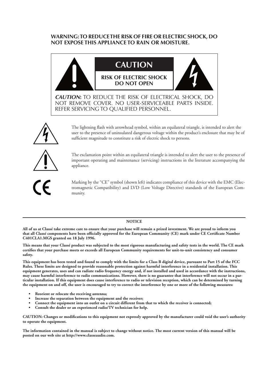 Caution | Classe Audio SSP-300 User Manual | Page 2 / 62