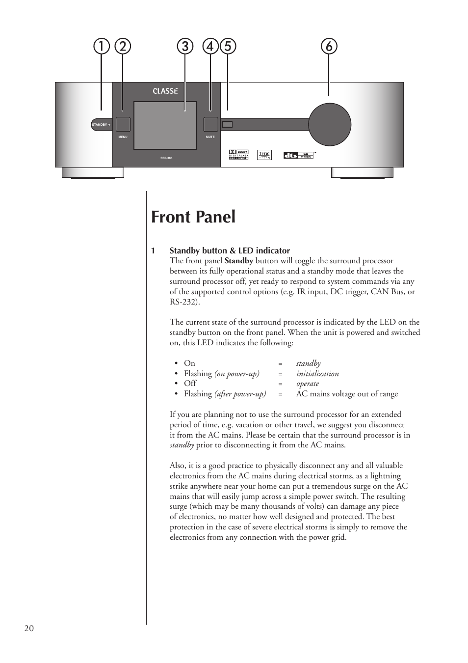 Front panel | Classe Audio SSP-300 User Manual | Page 20 / 62
