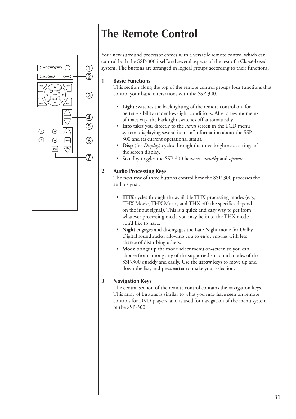 The remote control | Classe Audio SSP-300 User Manual | Page 31 / 62