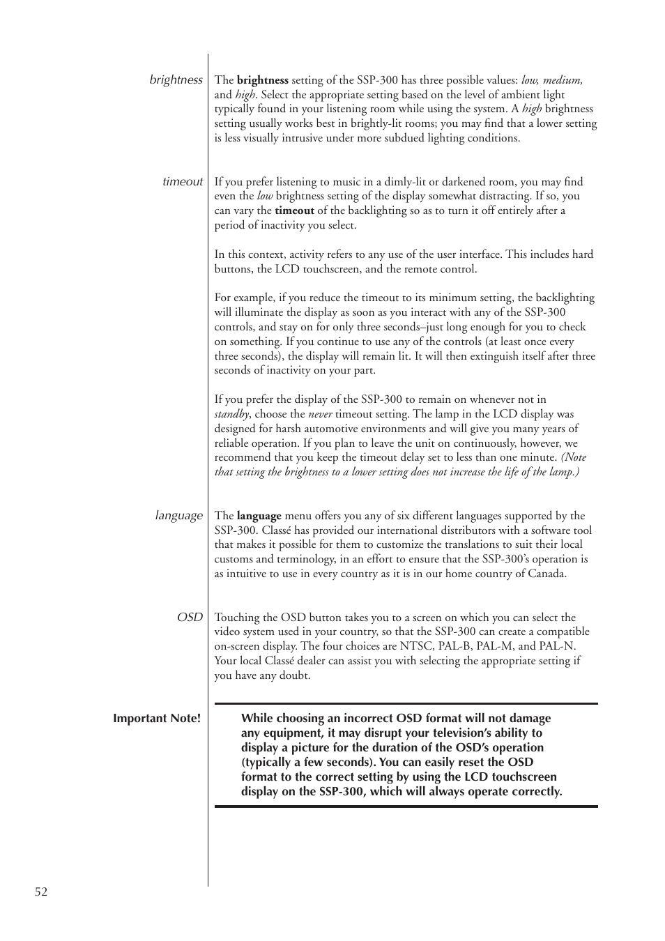 Classe Audio SSP-300 User Manual | Page 52 / 62