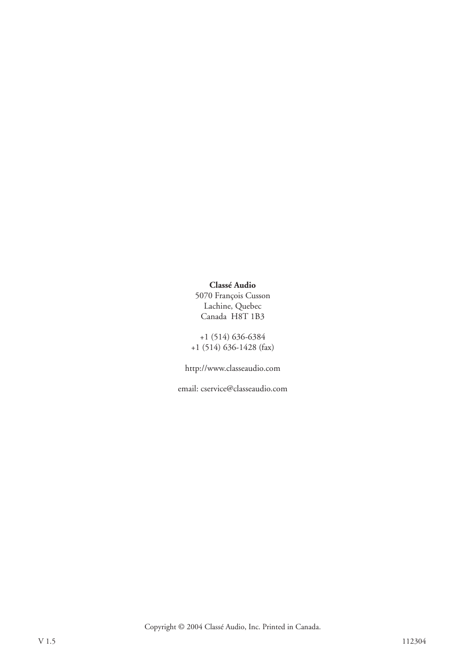 Classe Audio SSP-300 User Manual | Page 62 / 62