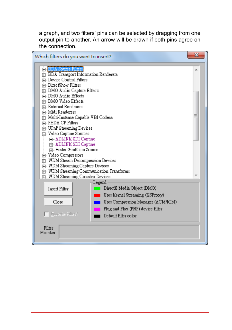 Figure 3-1, Graphedit insert filters dialog | ADLINK PCIe-2602 User Manual | Page 65 / 88