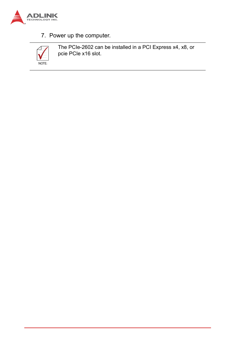 Power up the computer | ADLINK PCIe-2602 User Manual | Page 36 / 60