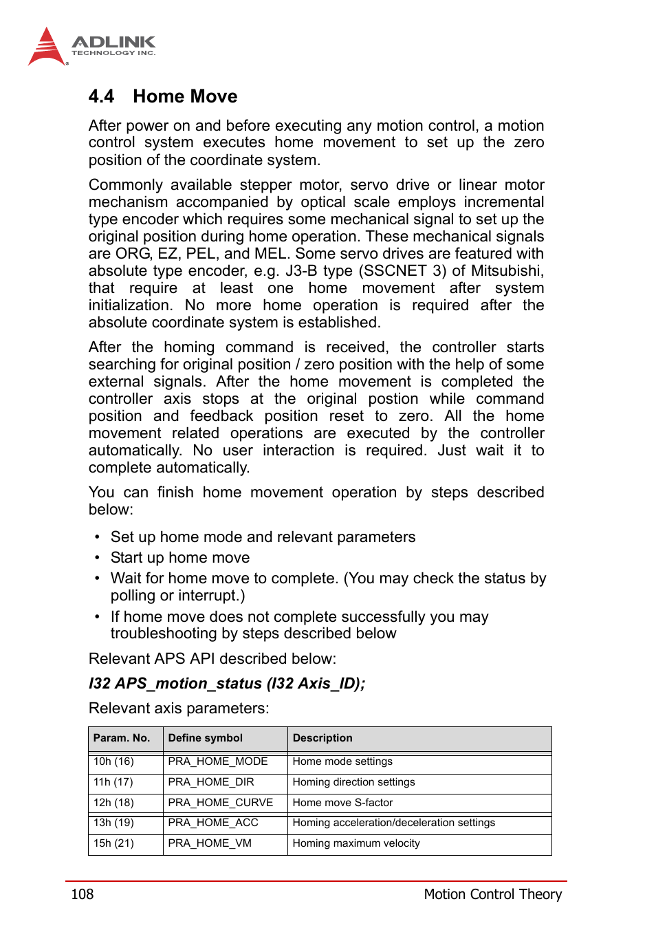 4 home move, Home move | ADLINK PCI-8258 User Manual | Page 122 / 226