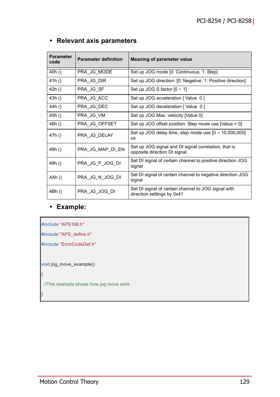 Relevant axis parameters • example | ADLINK PCI-8258 User Manual | Page 143 / 226
