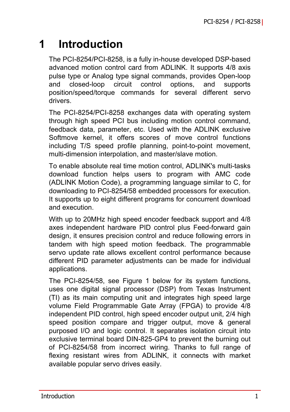 1 introduction, 1introduction | ADLINK PCI-8258 User Manual | Page 15 / 226