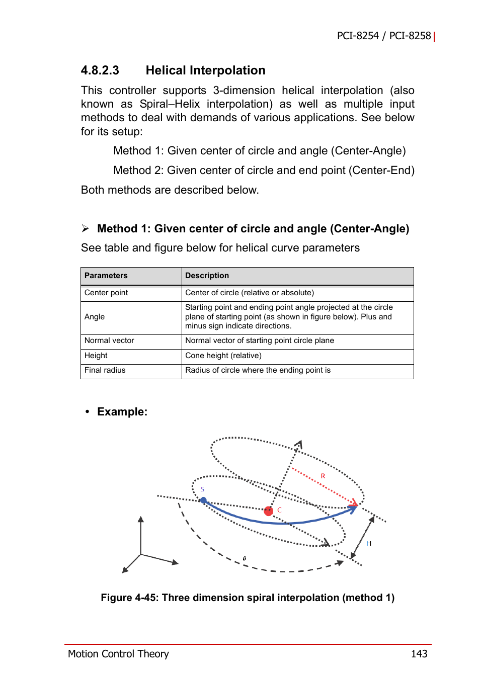 Figure 4-45, Three dimension spiral interpolation (method 1), 3 helical interpolation | ADLINK PCI-8258 User Manual | Page 157 / 226