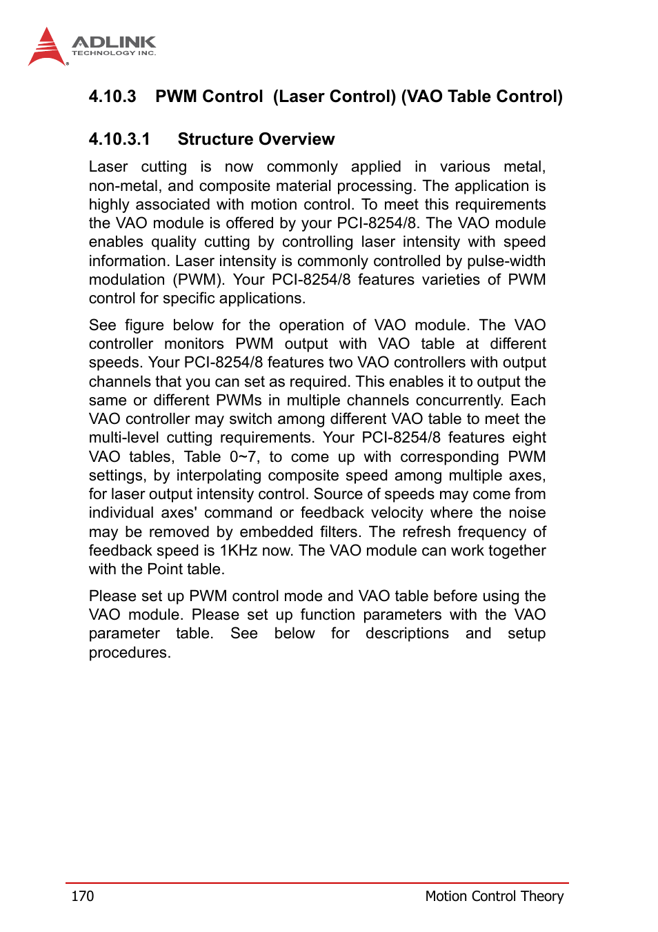 3 pwm control (laser control) (vao table control), Pwm control (laser control) (vao table control)170 | ADLINK PCI-8258 User Manual | Page 184 / 226