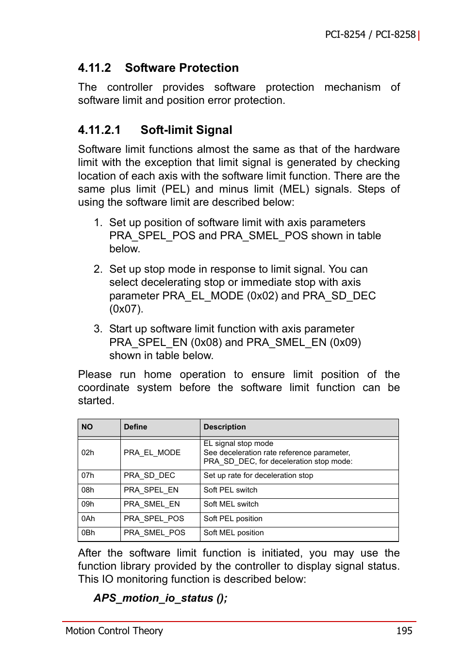 2 software protection, Software protection, 1 soft-limit signal | ADLINK PCI-8258 User Manual | Page 209 / 226