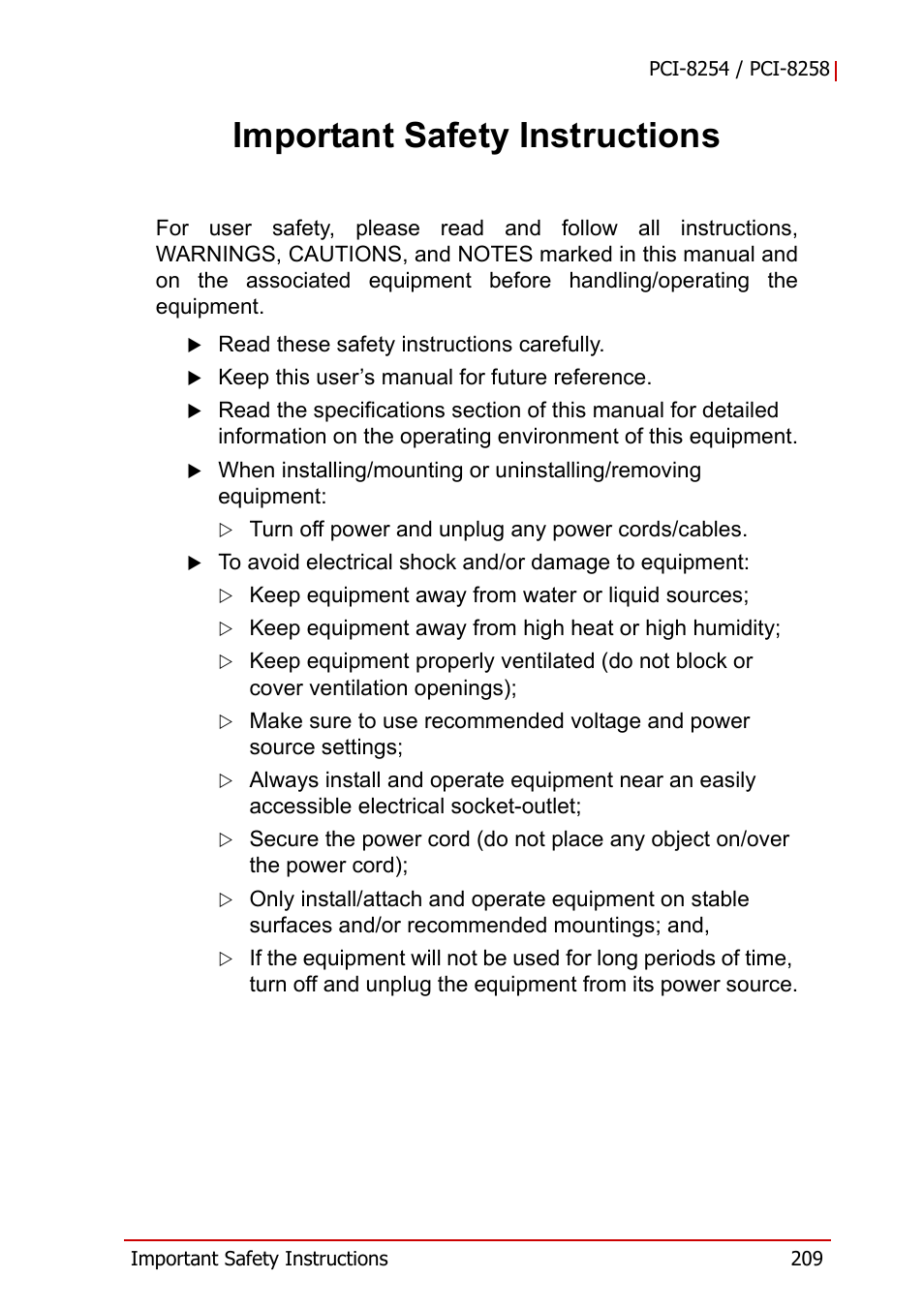 Important safety instructions | ADLINK PCI-8258 User Manual | Page 223 / 226