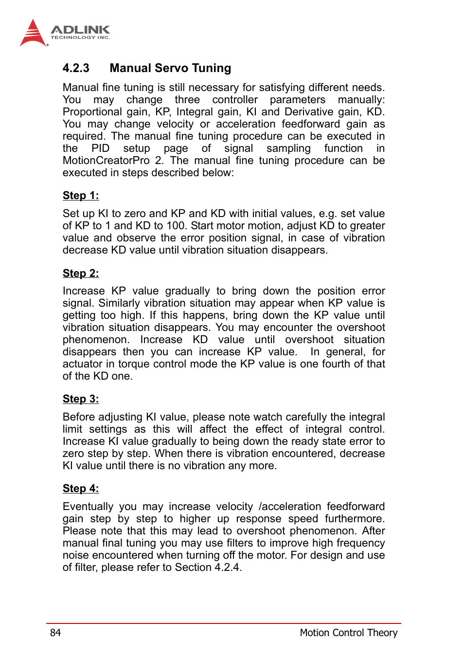 3 manual servo tuning, Manual servo tuning | ADLINK PCI-8258 User Manual | Page 98 / 226