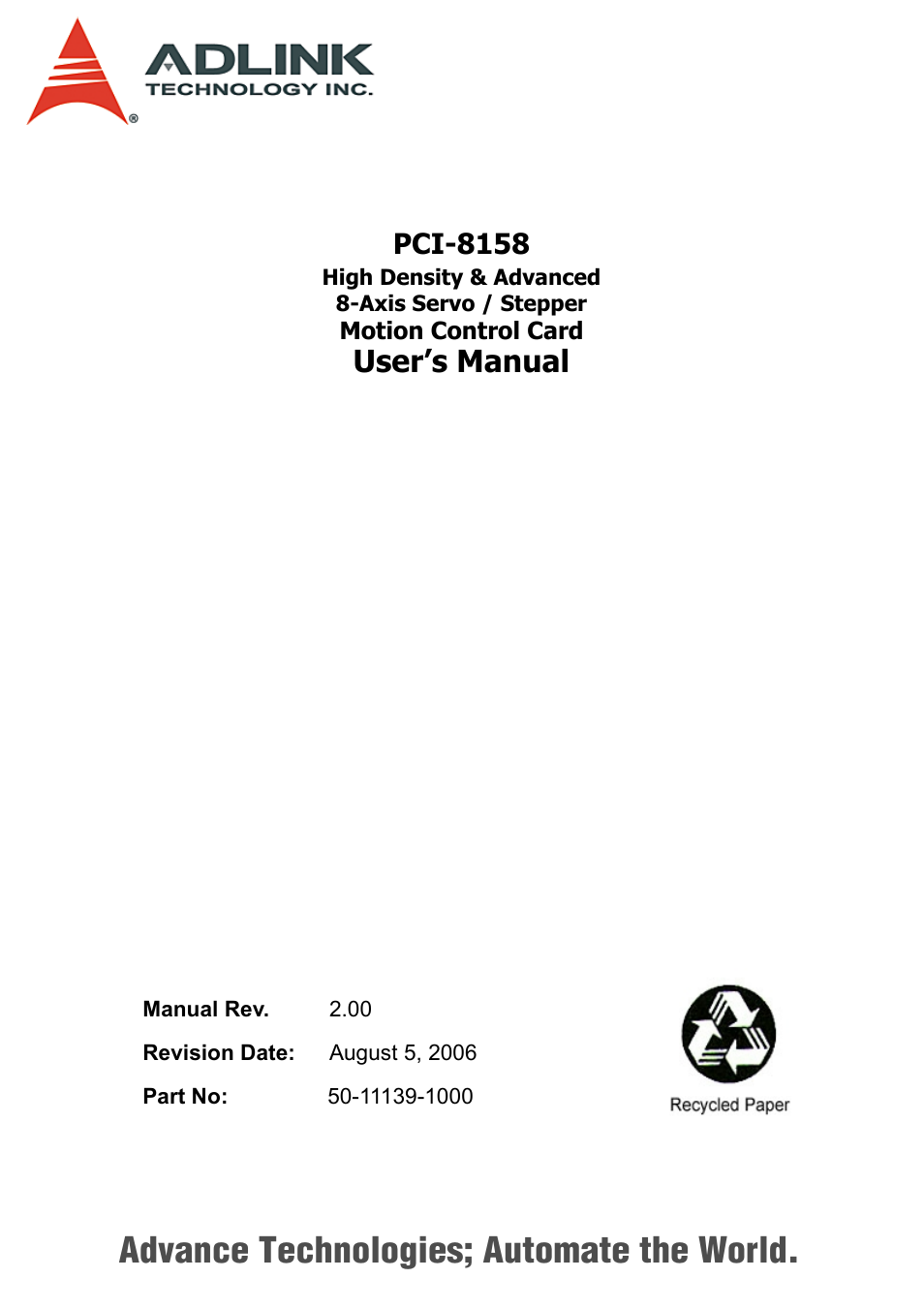 ADLINK PCI-8158 User Manual | 220 pages