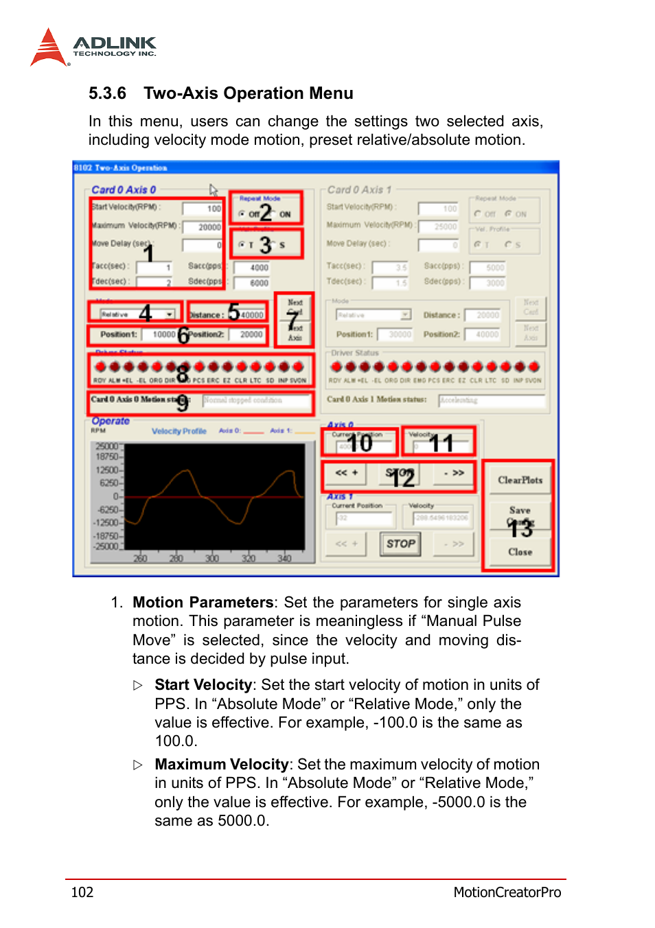 6 two-axis operation menu, Two-axis operation menu | ADLINK PCI-8158 User Manual | Page 112 / 220