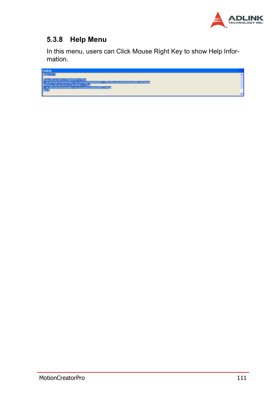 8 help menu, Help menu | ADLINK PCI-8158 User Manual | Page 121 / 220