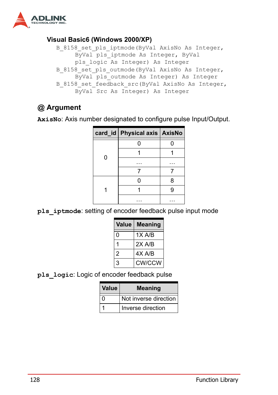 Argument | ADLINK PCI-8158 User Manual | Page 138 / 220