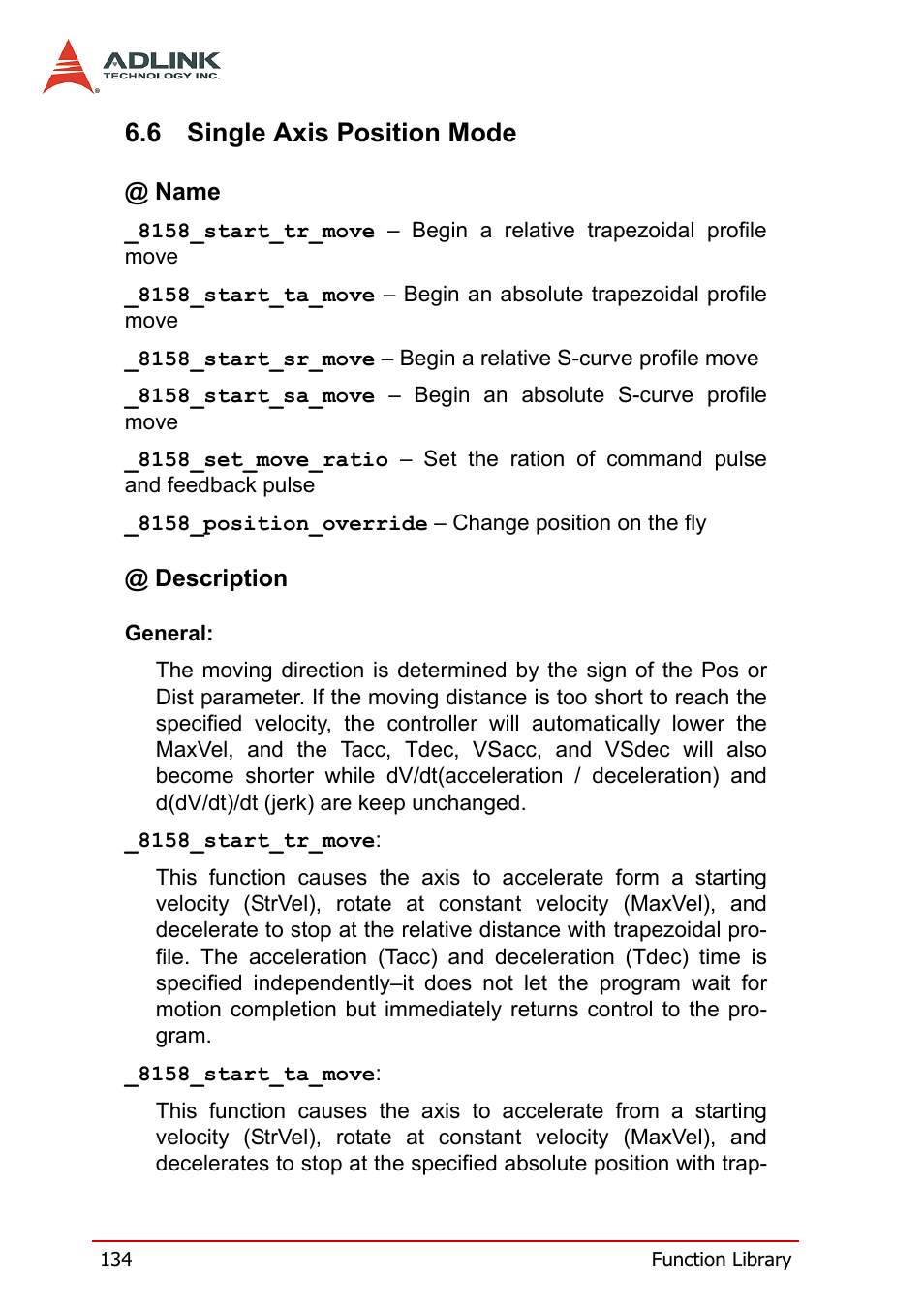 6 single axis position mode, Single axis position mode | ADLINK PCI-8158 User Manual | Page 144 / 220