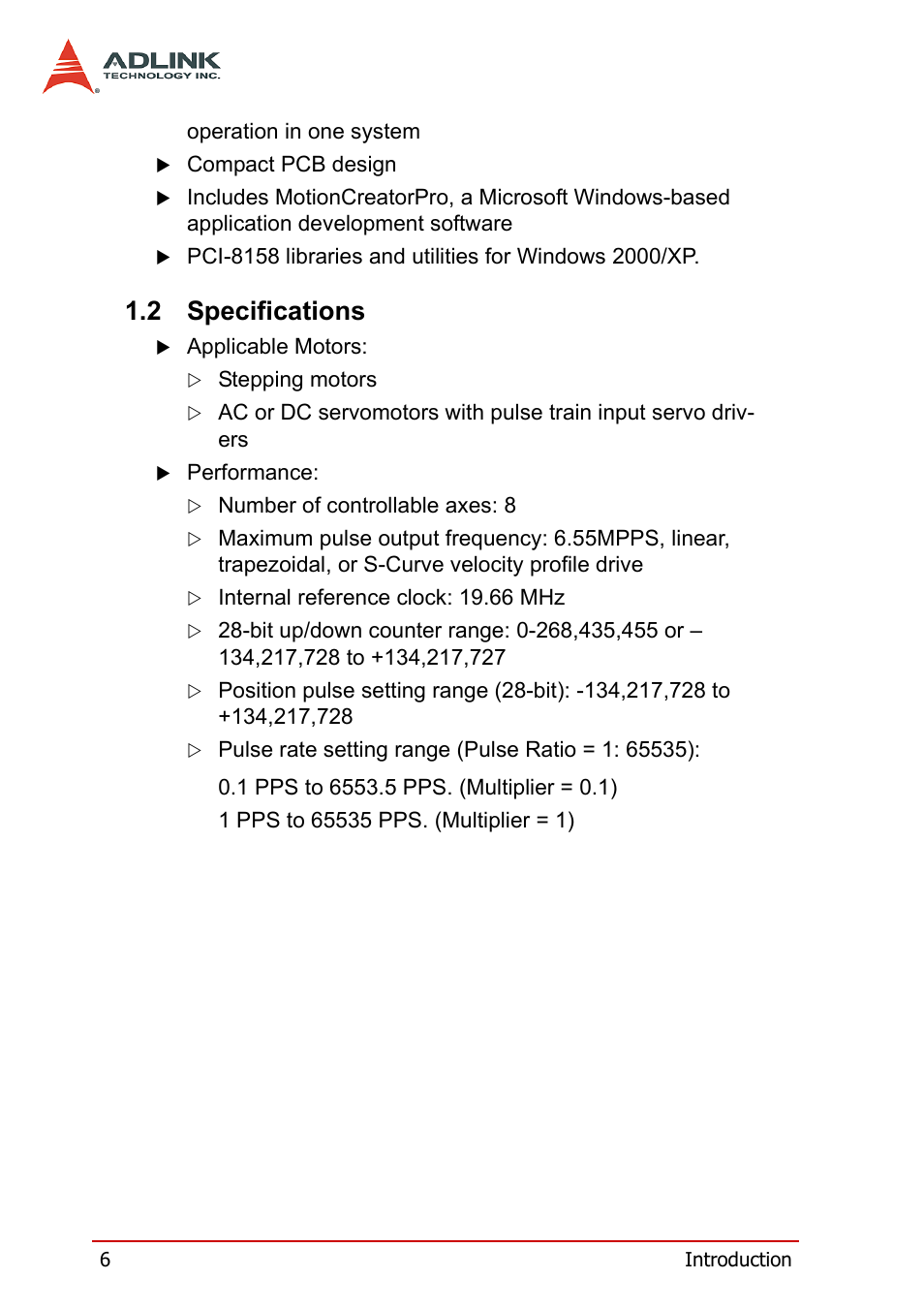 2 specifications, Specifications | ADLINK PCI-8158 User Manual | Page 16 / 220