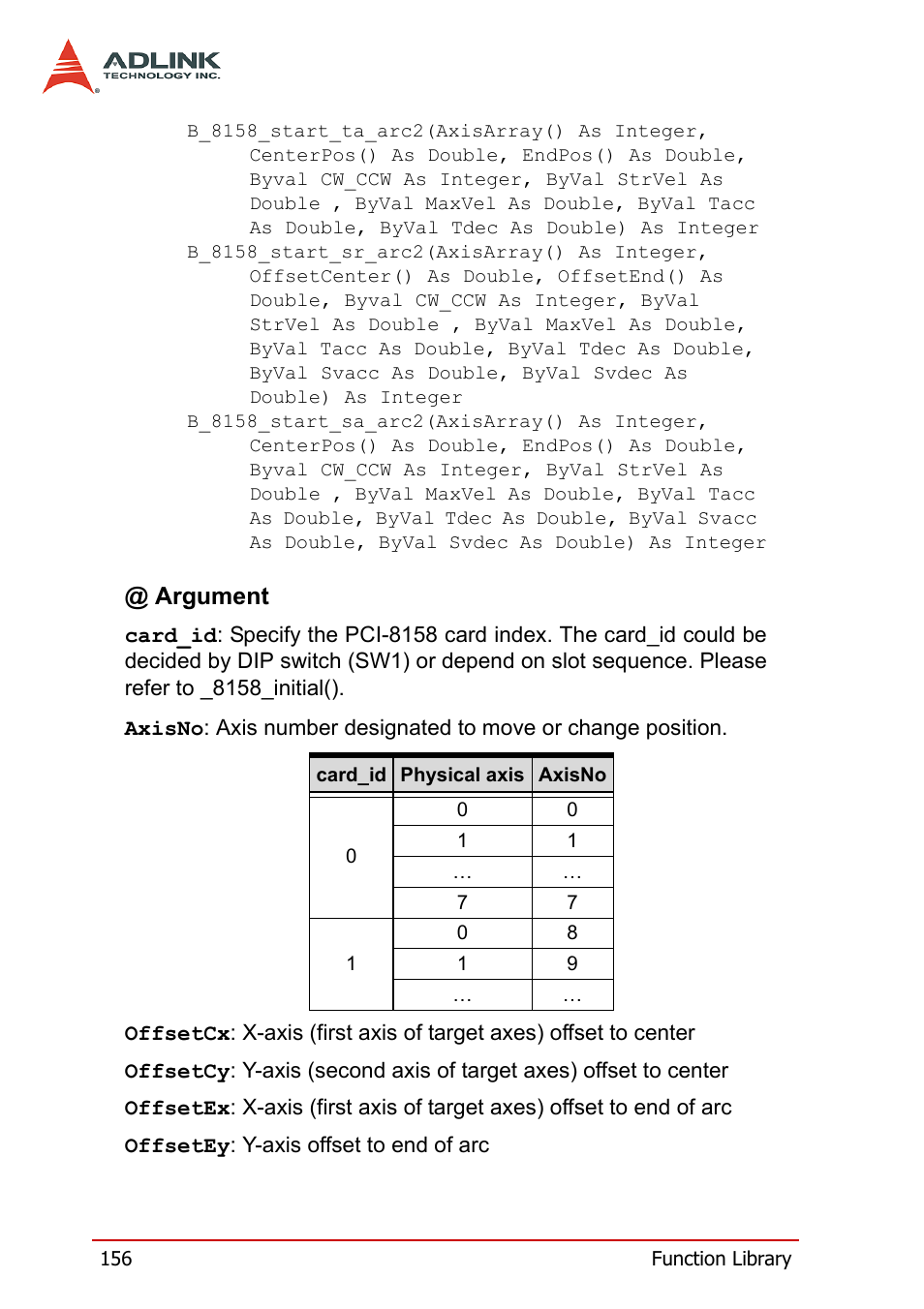 Argument | ADLINK PCI-8158 User Manual | Page 166 / 220