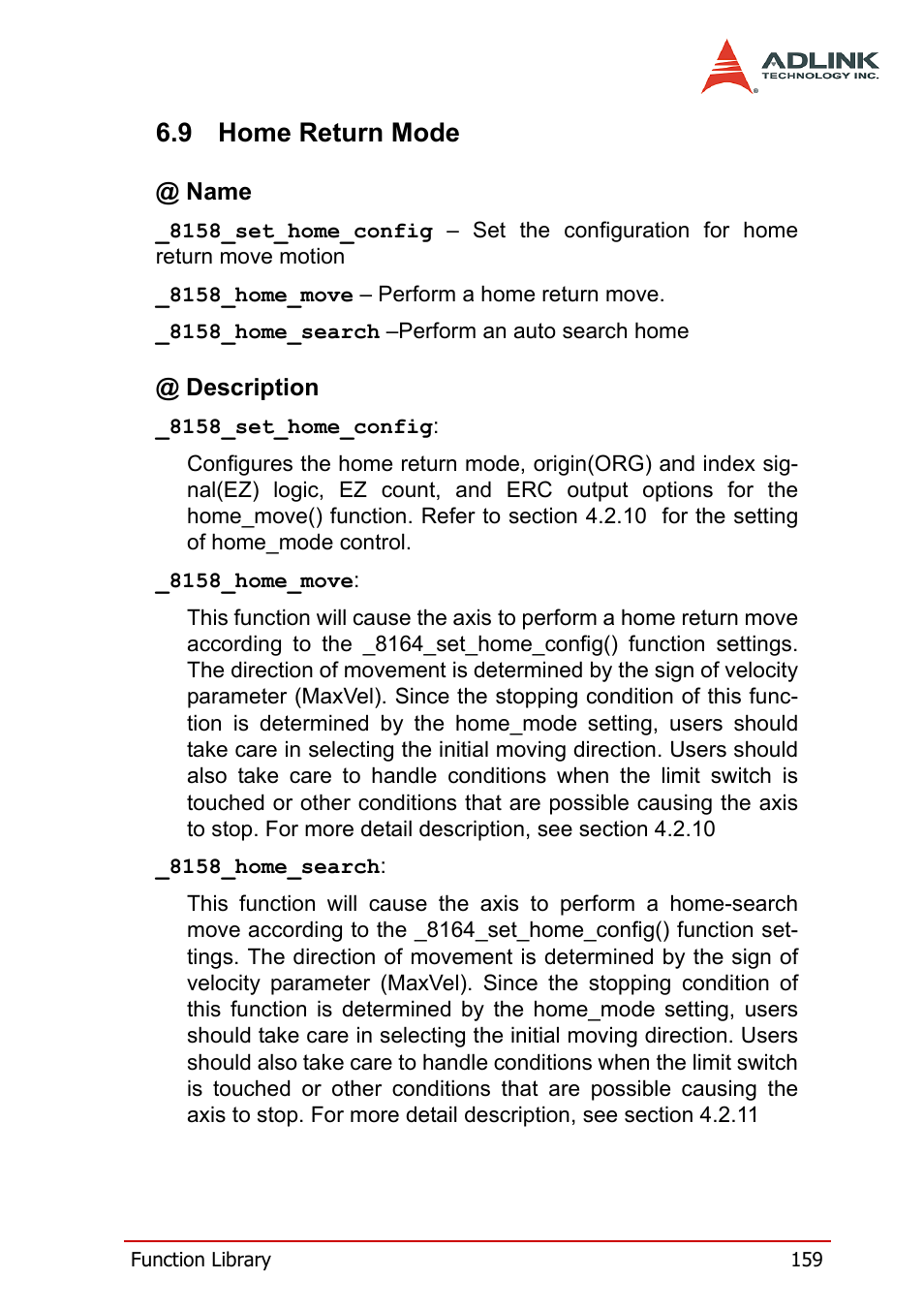 9 home return mode, Home return mode | ADLINK PCI-8158 User Manual | Page 169 / 220