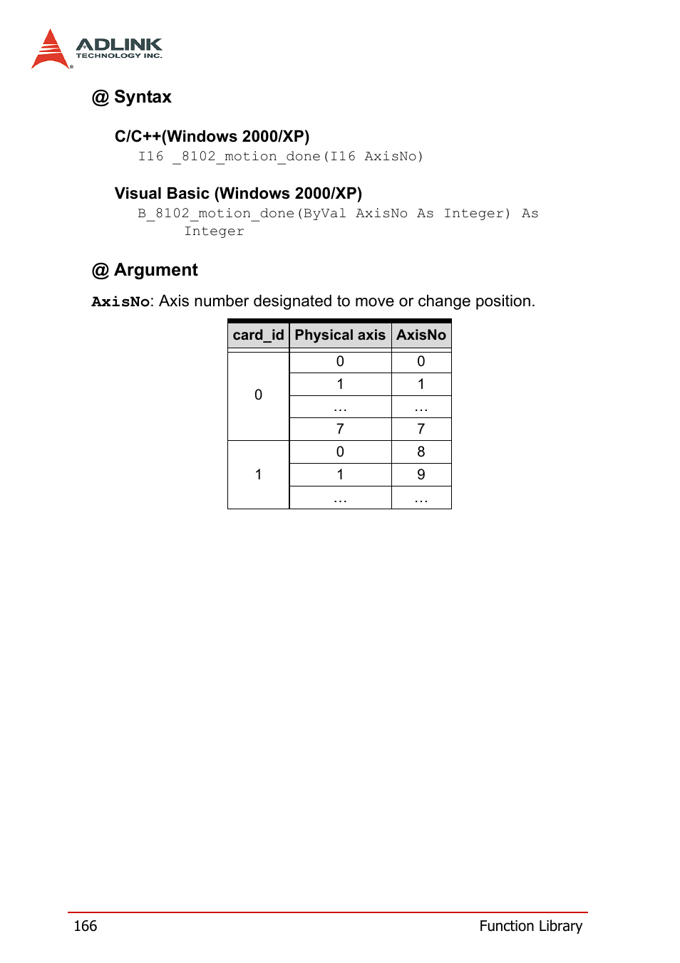 Syntax, Argument | ADLINK PCI-8158 User Manual | Page 176 / 220