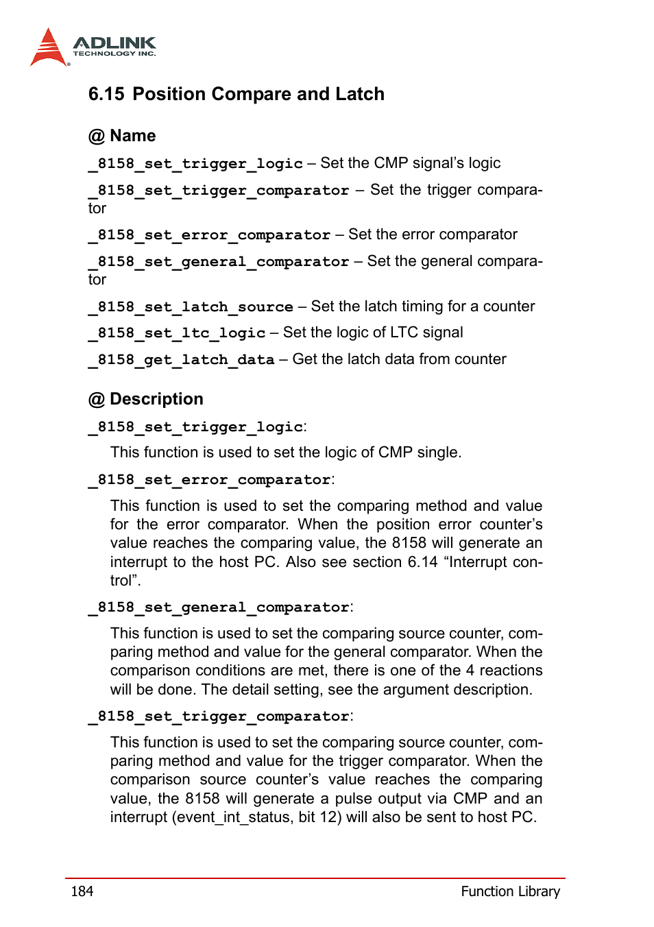 15 position compare and latch | ADLINK PCI-8158 User Manual | Page 194 / 220