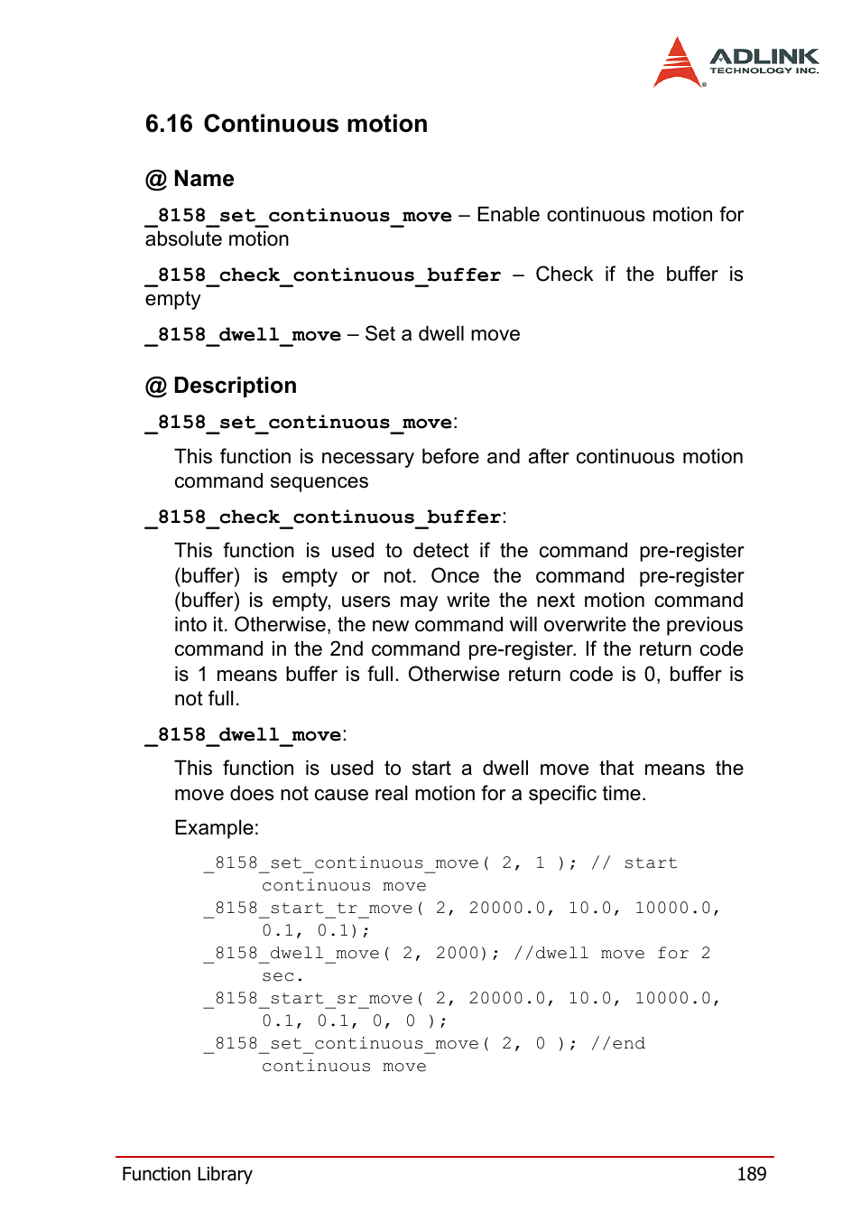 16 continuous motion | ADLINK PCI-8158 User Manual | Page 199 / 220
