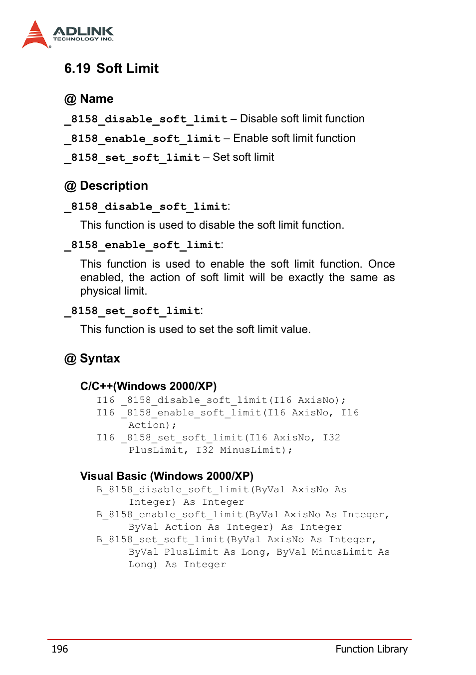 19 soft limit | ADLINK PCI-8158 User Manual | Page 206 / 220