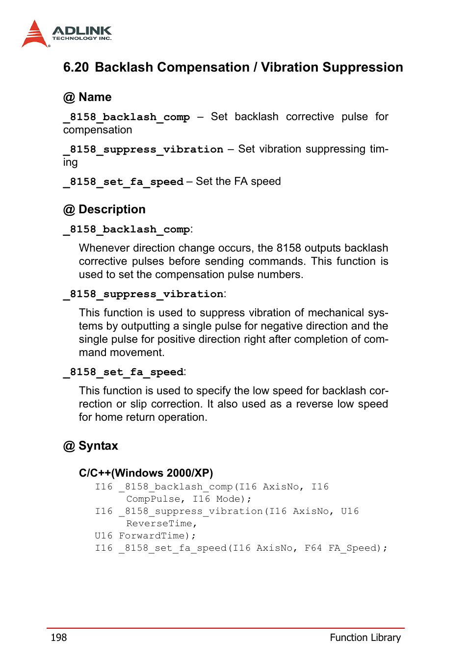20 backlash compensation / vibration suppression | ADLINK PCI-8158 User Manual | Page 208 / 220