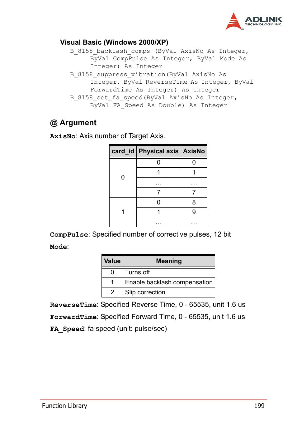 Argument | ADLINK PCI-8158 User Manual | Page 209 / 220