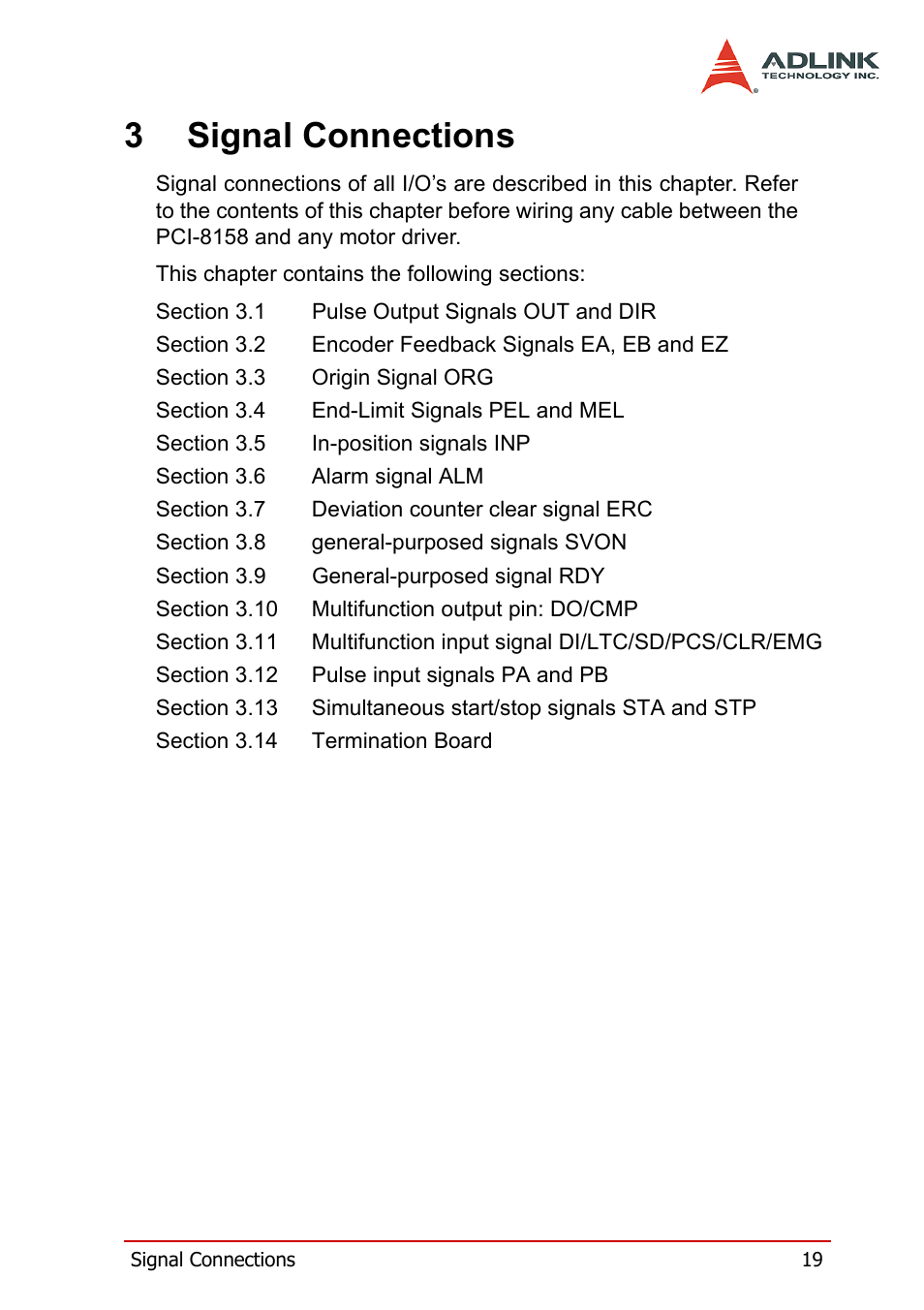 3 signal connections, 3signal connections | ADLINK PCI-8158 User Manual | Page 29 / 220