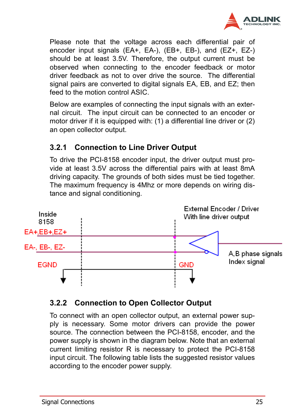 1 connection to line driver output, 2 connection to open collector output | ADLINK PCI-8158 User Manual | Page 35 / 220